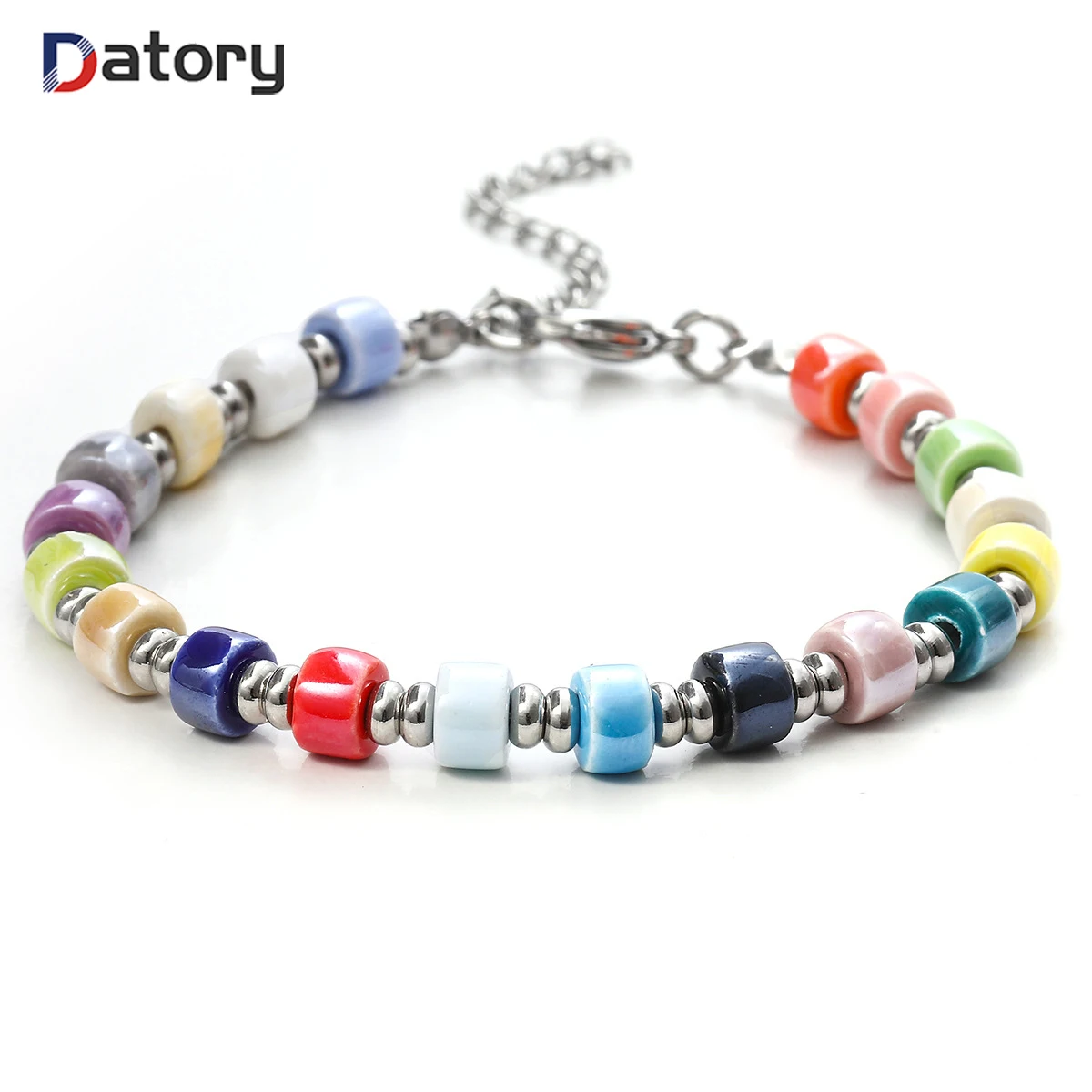 

Ladies accessorize with stylish exquisite colorful ceramic beaded stainless steel bracelet