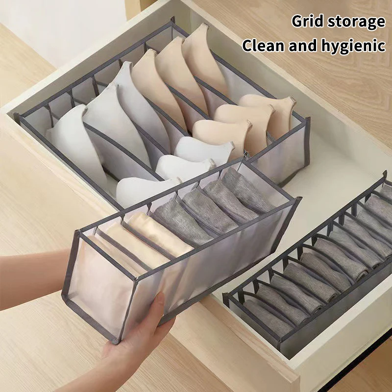 

7/9/11 Grids Compartment Home Collapsible Underwear Storage Box Organizing Dormitory Mesh Bag