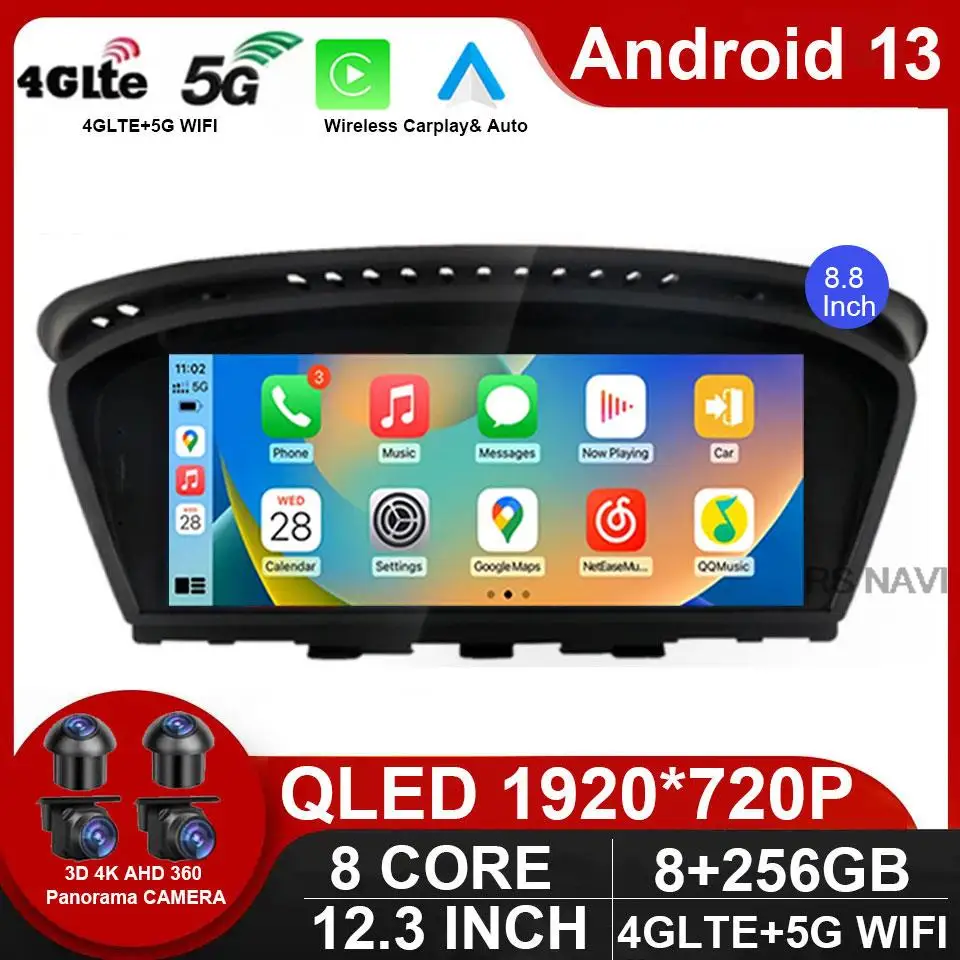 

8.8" Wireless Carplay Multimedia Player For BMW 3/5 Series E60 E61 E63 E90 E91 E92 E93 Mask Android Auto 2Din Headunit