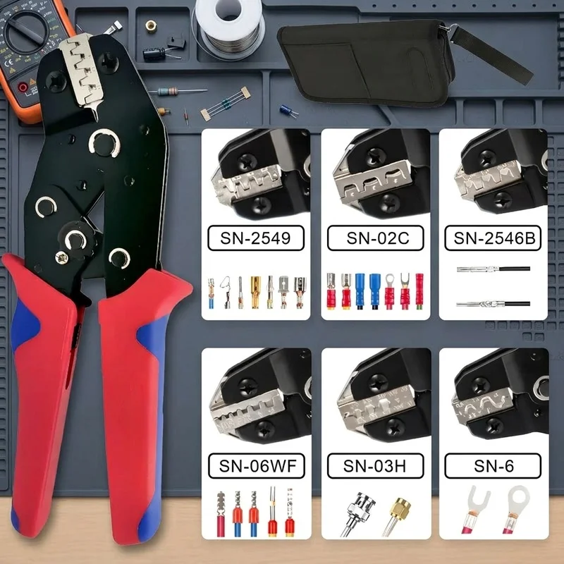 Professional SN-58B Terminal Crimper Tool for Dupont JST MOLEX Ferrules Butt Connectors Solar Coax Wire Crimping 2549 2546B