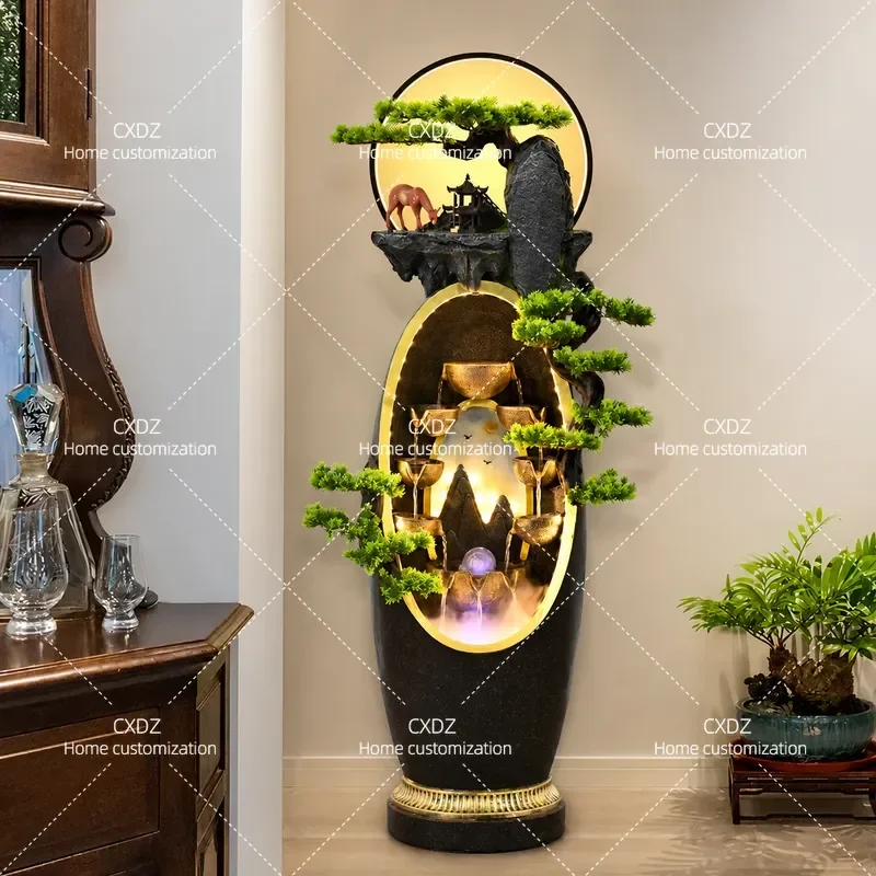 Flowing Water Ornament Circulating Fountain Rockery Landscape for Living Room TV Cabinet Entrance Decoration Housewarming