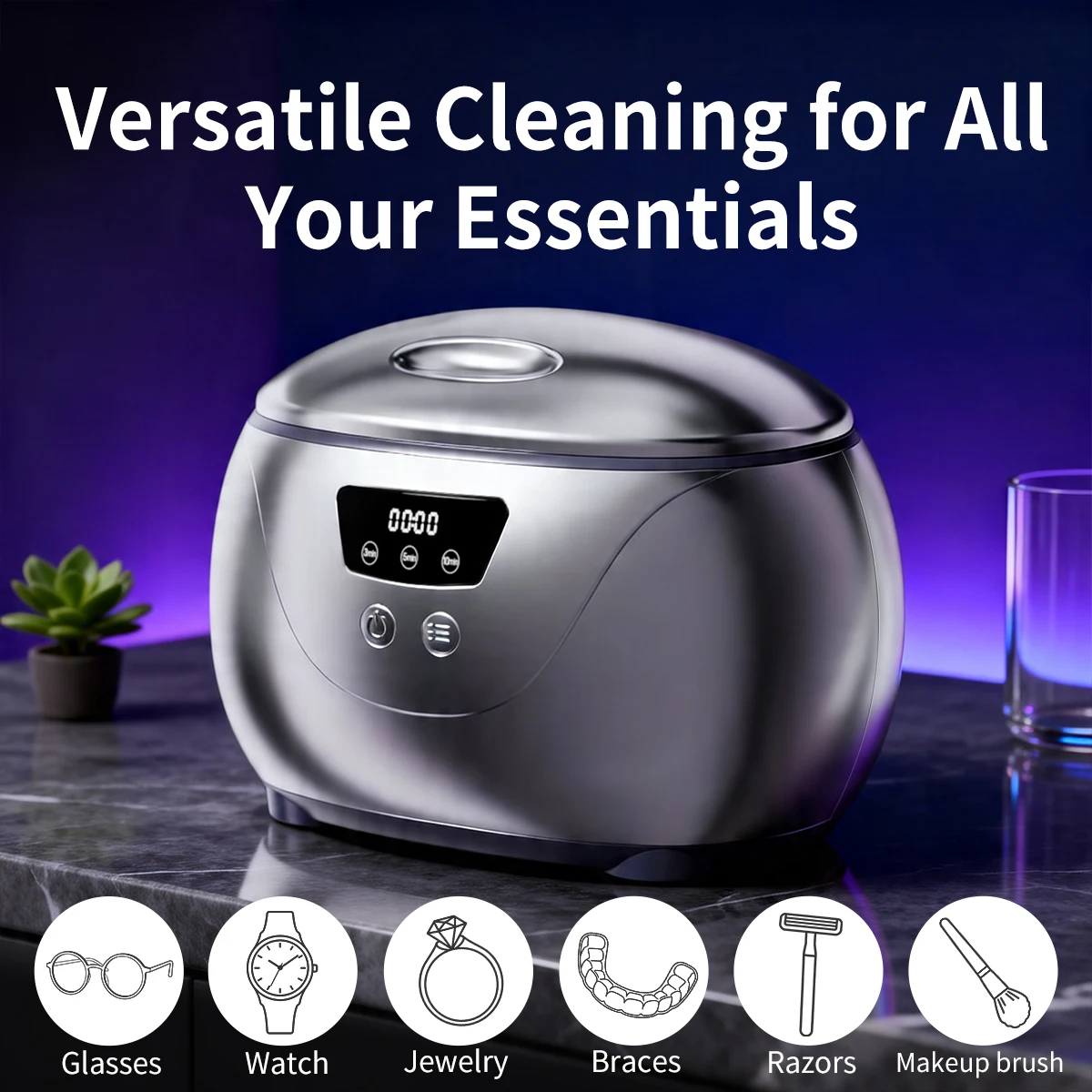 48kHz Sonic Dental Cleaning Pod For Denture Mouth Guard - USB Powered, 3 Timer Modes Ultrasonic eyeglass Cleaner