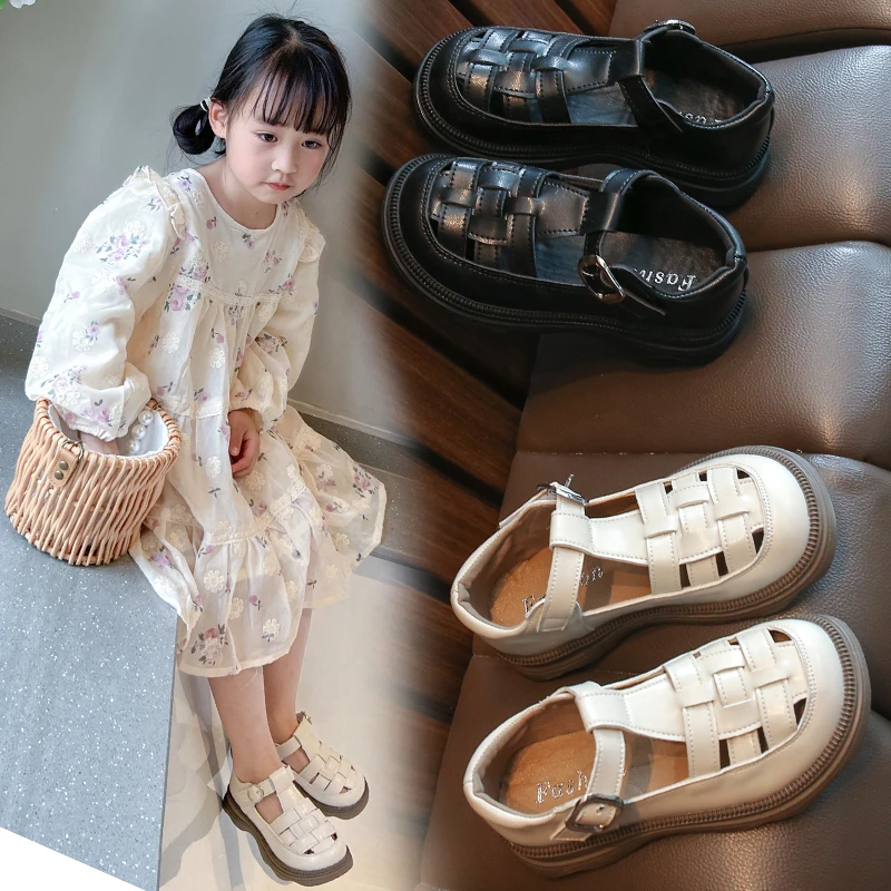 

Girls' Baotou Sandals 2025 Summer New Children's Shoes Roman Shoes with Hollow Leather Shoes for Adults and Girls