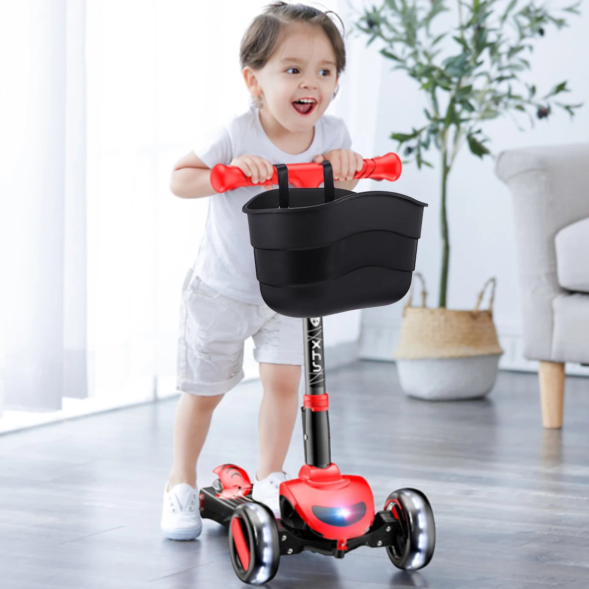 

1Pcs Scooter Basket Hanging Handlebar Plastic Basket Red for Kids Bike Extra Storage Easy Installed No Tools Needed