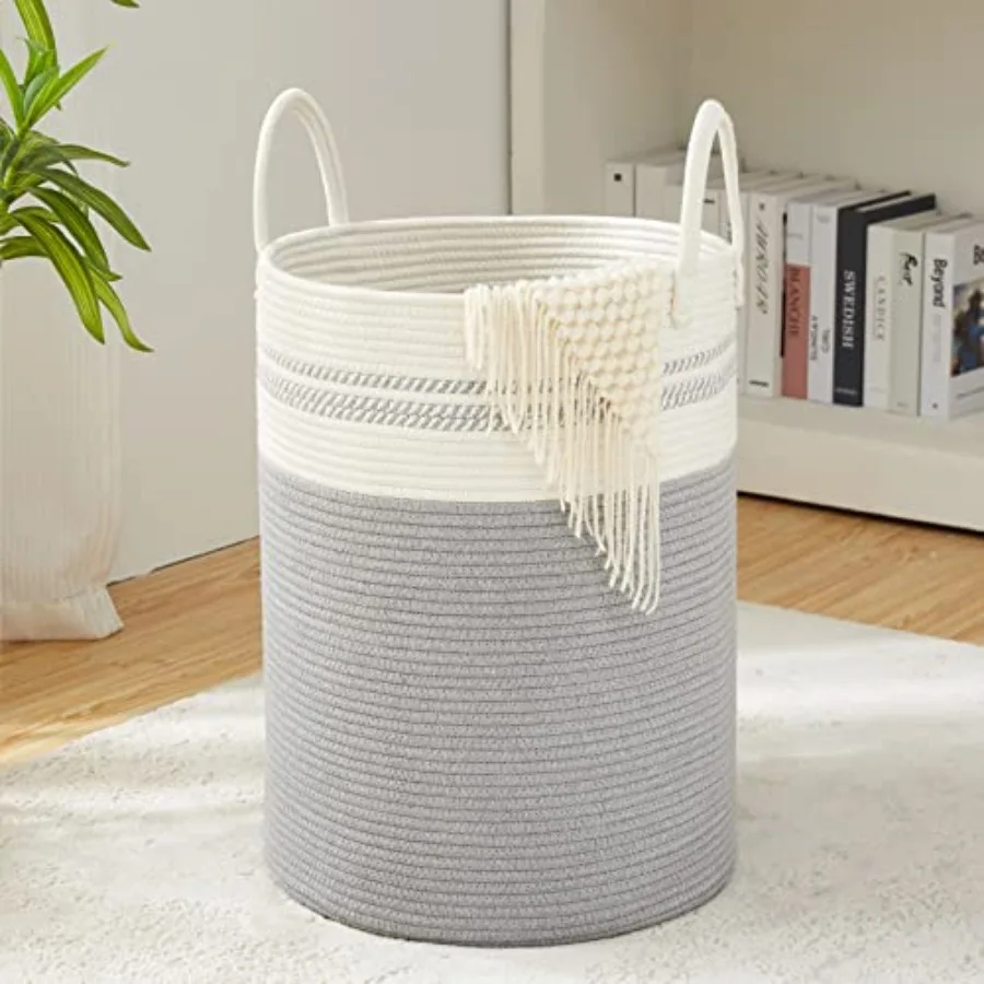 

Woven Rope Laundry Hamper Basket 72L Tall Luandry Basket Baby Nursery Hamper for Blanket Storage Clothes Hamper for Laundry in