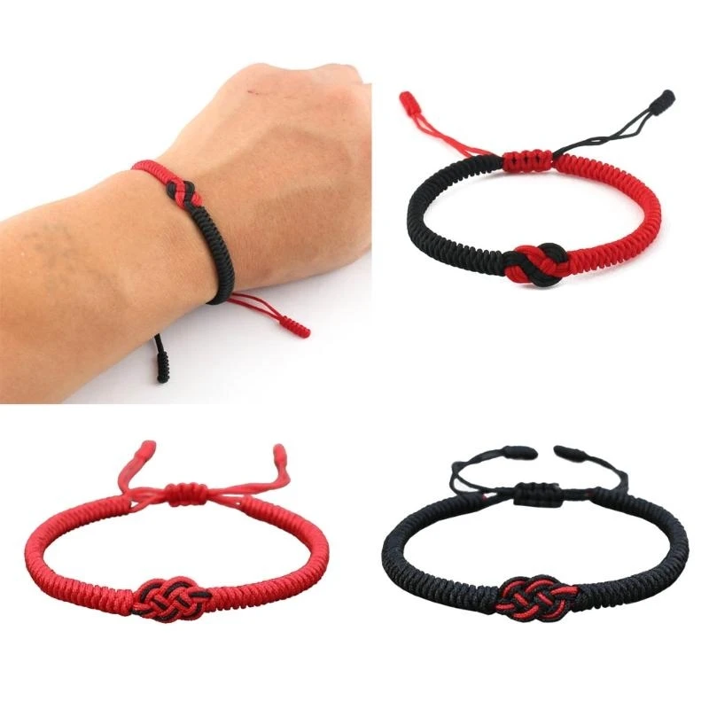 Lucky Red Black Concentric Knot Braided Bracelet Handmade Rope String Adjustment for Sister Daughter Parent Couple Lover