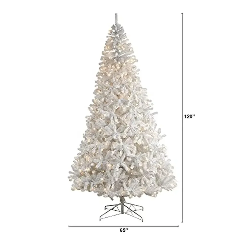 10ft. Artificial Christmas Tree White 2200 Bendable Branches 800 LED Lights Metal Stand Snow-Like Seasonal Décor Stabilized