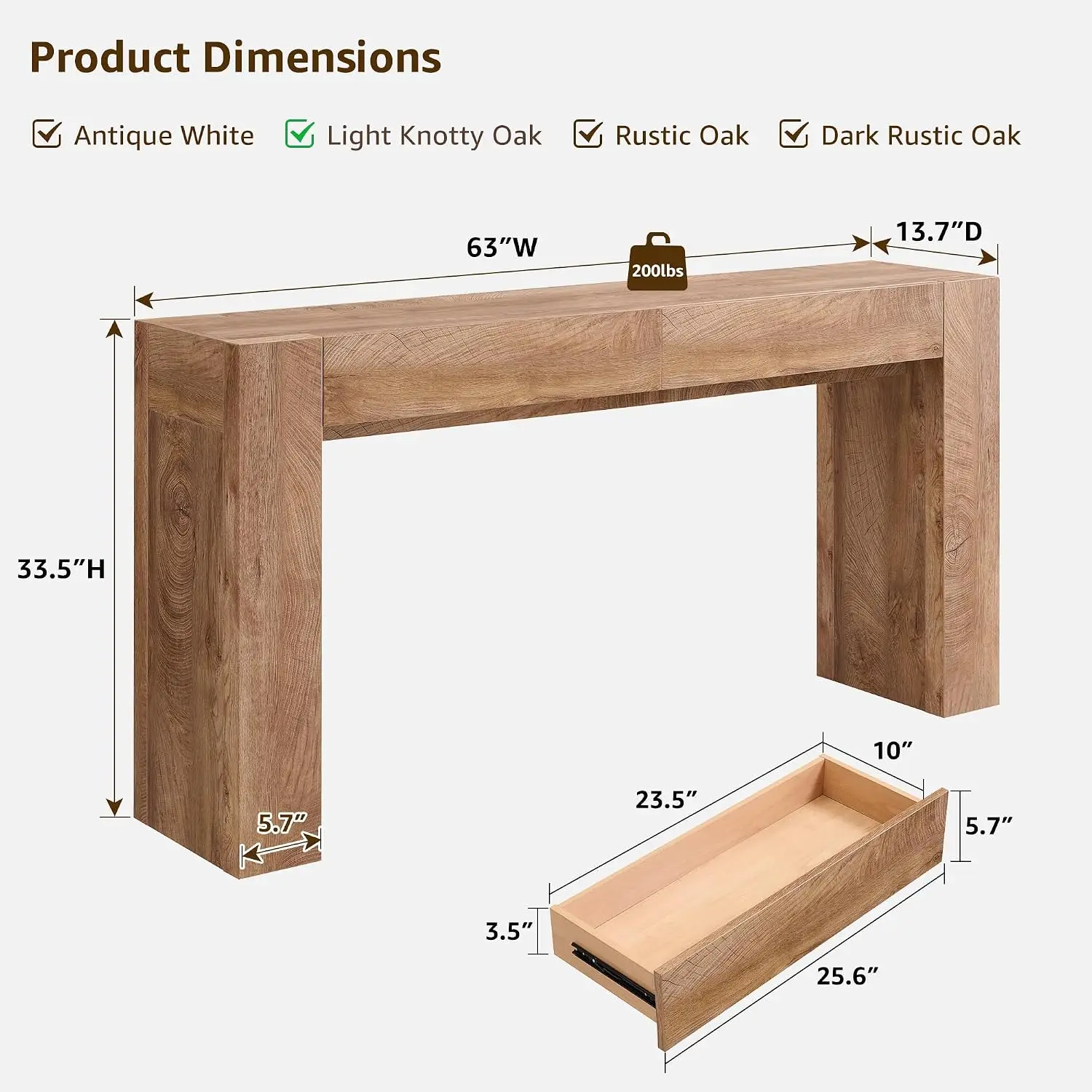 63‑Inch Light‑Oak Farmhouse Console Table with Storage Drawers, Thick‑Frame Narrow Accent Table for Entryway, Hallway and Living‑Room view 2