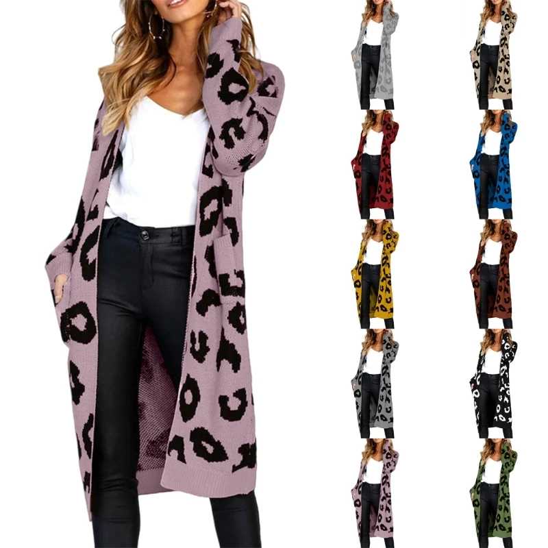 

N5KB Oversized Women's Leopard Print Cardigan with Front Opening