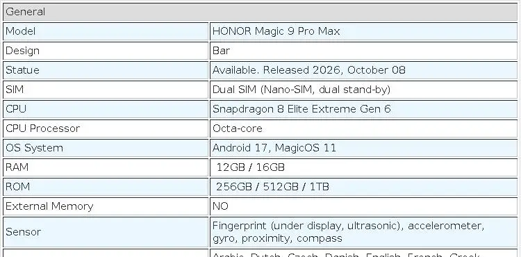 Original HONOR Magic 9 Pro Max 5G Mobile Phone 6.8" Screen Snapdragon 8 Elite Extreme Gen 6 Cam 200MP Battery 8800mAh Samrtphone