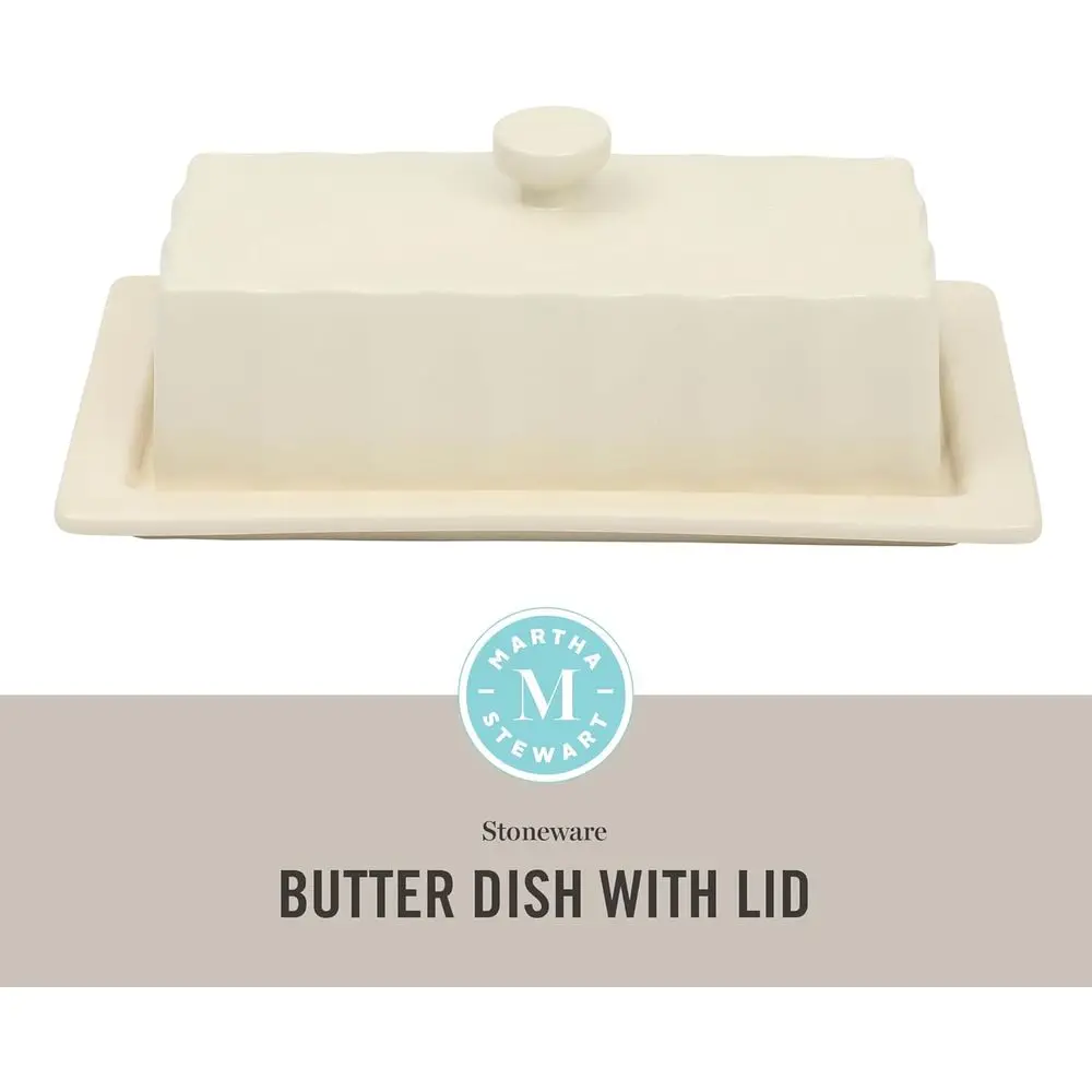 Cream Glazed Ceramic Butter Dish with Lid, 8.1 x 4.4 x 3 Inches, Suitable for Dishwasher, Storage or Serving