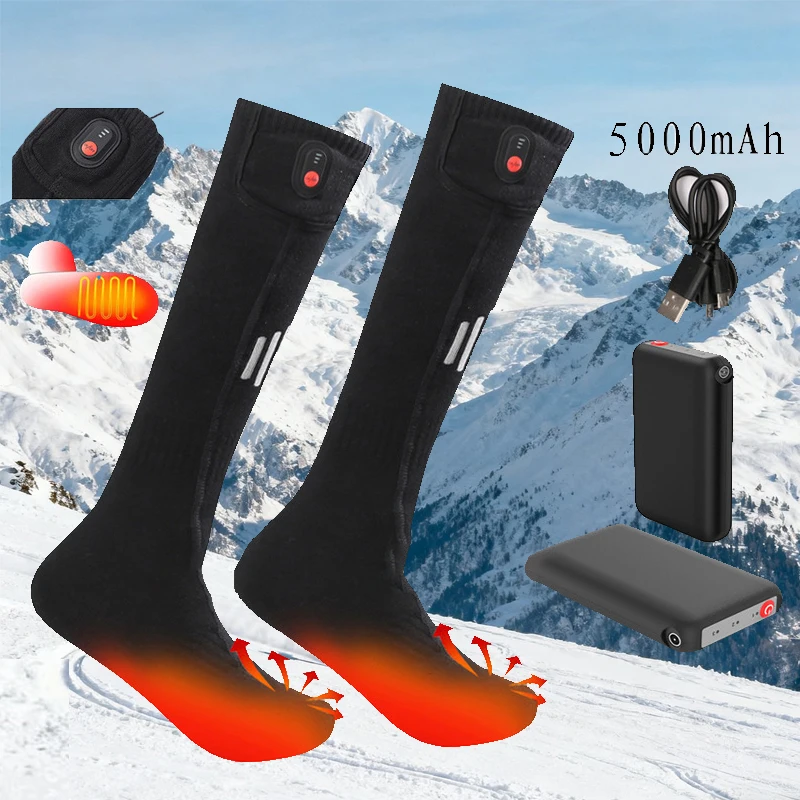 

Зимние носки с подогревом, носки с электрическим подогревом, носки для кемпинга, лыжного спорта, электрические теплые носки для ног, термотолстые чулки