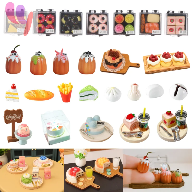 38 Stijlen Poppenhuis Miniatuur Simulatie Voedsel Aardbei Wafel Taart Model DIY Keuken Accessoires Hars Poppenhuis Decoratie