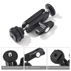 Multi-Function Ballhead Mini Cool Double Ball Dead Adapter w/ Cold Shoe Mount & 1/4 Inch Screw for DSLR Camera Camcorder Monitor