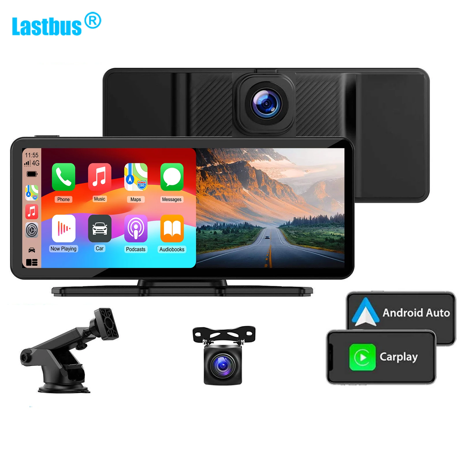 

Lastbus 10.26 Inch Dash Cam Wireless CarPlay & Android Auto FM Bluetooth Audio Car DVR GPS Video Recorder Rear Camera 12v