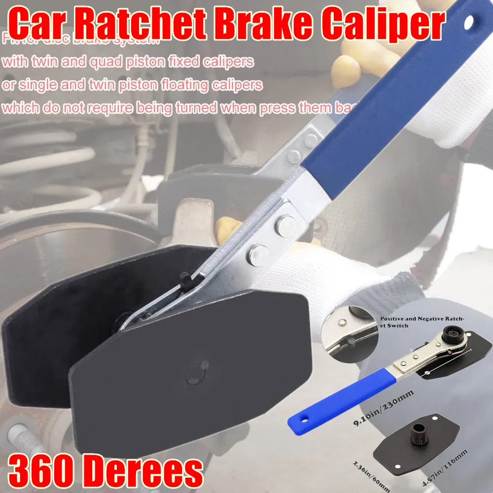 360° Disc Brake Pad Installation Spreader Caliper Piston Spreader Compressor Brake PistonRatchet Pad Spreader Press Hand Tool