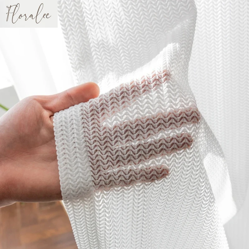 

3D Fish Bone Solid White Tulle High Quality Yarn Chiffon Sheer Window Curtains for Living Room Bedroom Decor Voile Opaque Drapes