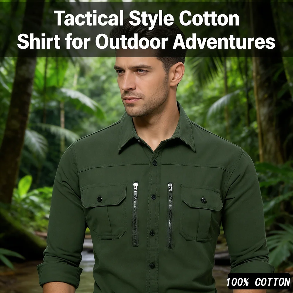 Spring Autumn Men's Cotton Cargo Shirts Casual Men Long Sleeve Workwear Shirt Vintage Man Multi-Pocket Military Button Shirt