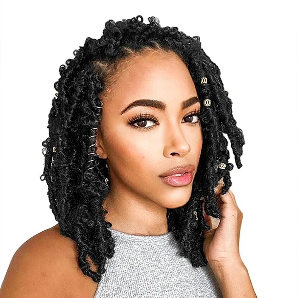 

Синтетический парик фронта шнурка, плетеные парики, парик с дредами, короткие парики без узлов с бабочками для чернокожих женщин, парик