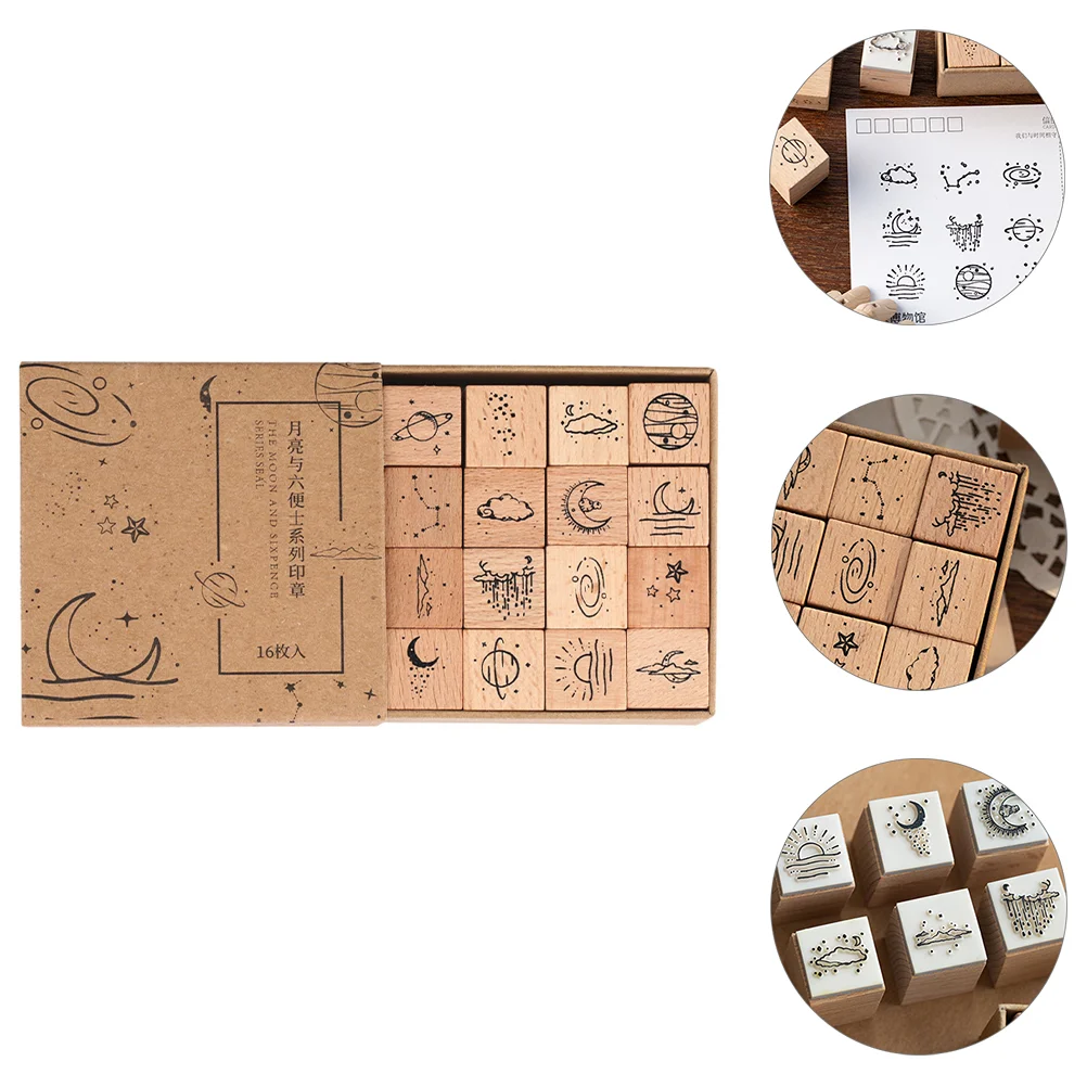 16 Pcs Wooden Seal Scrapbook Decorative Stamper Paint Stampers Kids DIY Hand Account Handbook Diary Planner