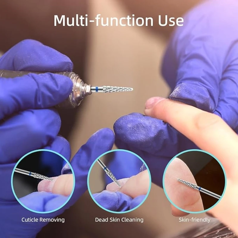 Broca de unha de carboneto de tungstênio, cone de 3mm para ponta de unha falsa e unhas nativas, acessório de esmalte de borda, ferramenta de esmalte em gel de pele morta