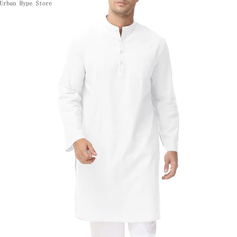 Robe Men's Long Sleeve Split Button Henry Neck Casual Shirt