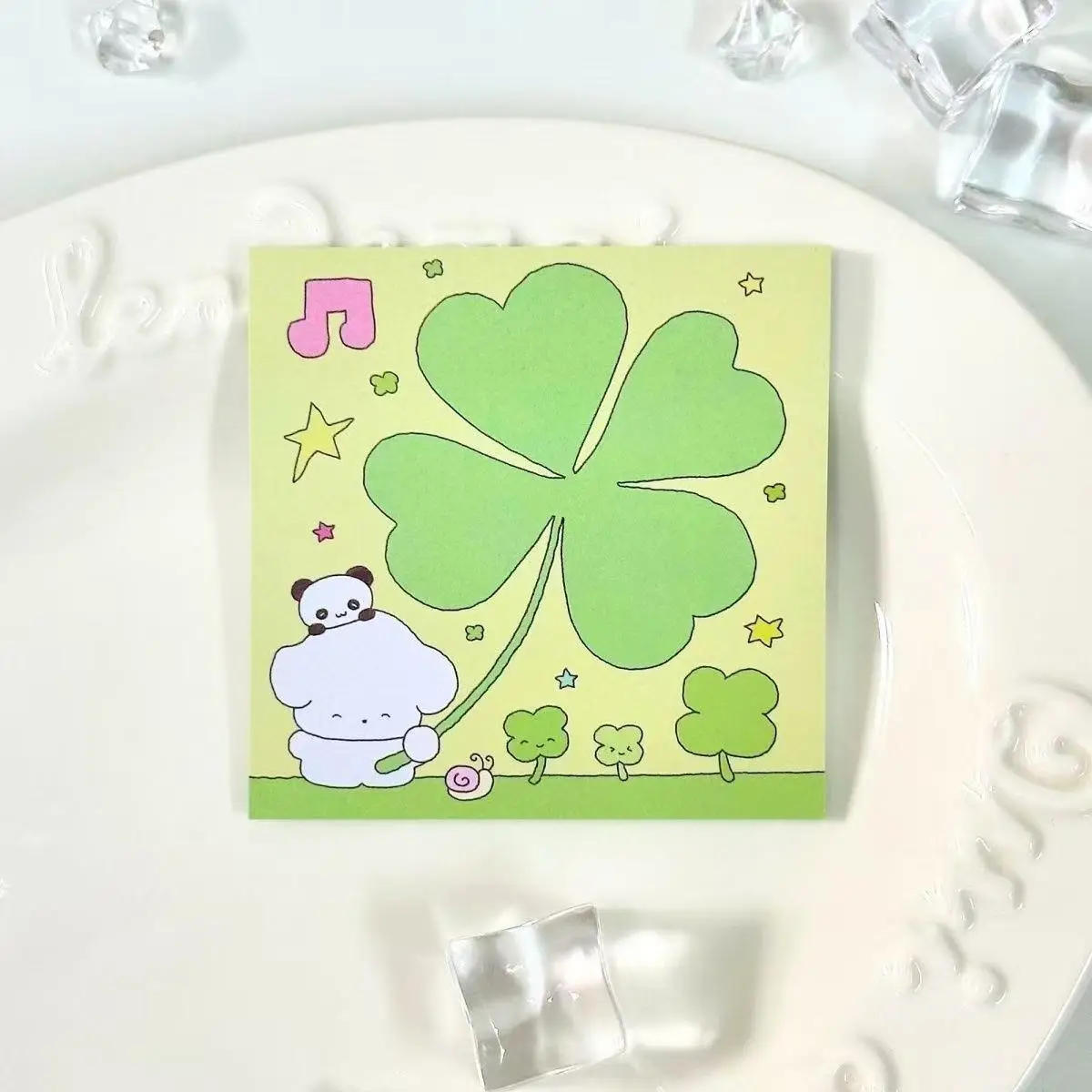 4PC Mix Creative Cartoon Original High-Appearance Sticky Notes Lucky Four-Leaf Clover with Adhesive Cute Memo Pad for Students