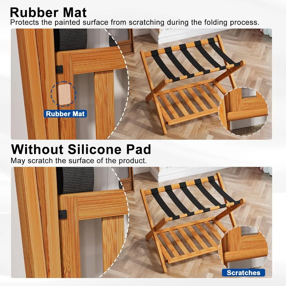 خزانة تخزين / رف أمتعة عسل مجمع بالكامل، حامل حقيبة قابل للطي من الخيزران مع 5 أشرطة من النايلون، حامل أمتعة #4