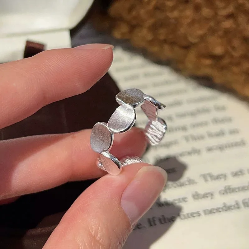 PANJBJ 925 Sterling Silver Frosted Geometry Ring for Women Texture Minimalist Irregular office Trend Jewelry Gift Dropshipping