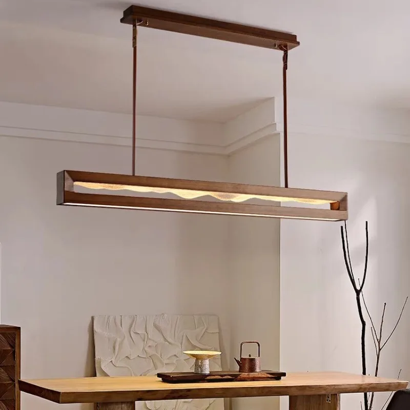 Restaurant chandelier, strip lamp, ash wood engraving lamp