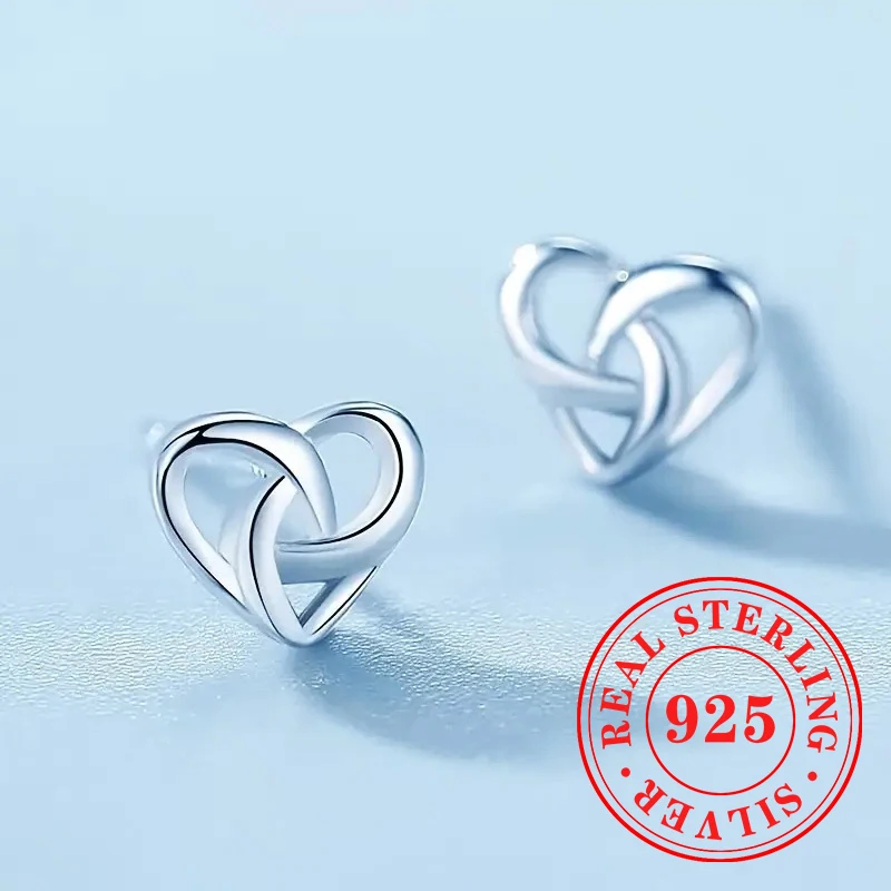 

CAOSHI Romantic 925 Sterling Silver Stud Earrings Exquisite Clear Love Heart Shape Design Jewelry Daily Wear Statement Jewelry