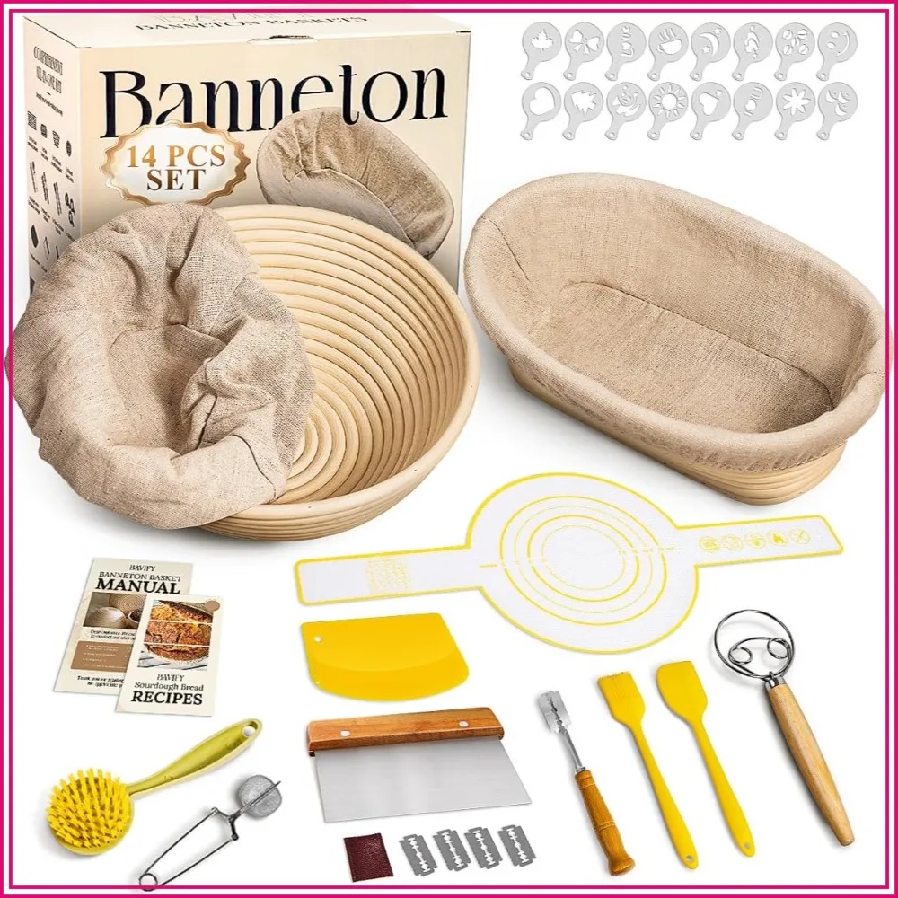 

Complete Sourdough Starter Kit: Banneton Baskets, Dough Scraper, Whisk, Bread Lame & More