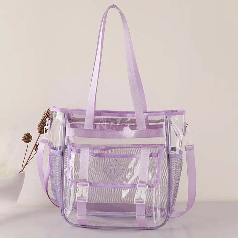 Candy Color Transparent Beach Handbag Large Capacity with Removable Straps Crossbody Jelly Bag Multi-pockets Waterproof