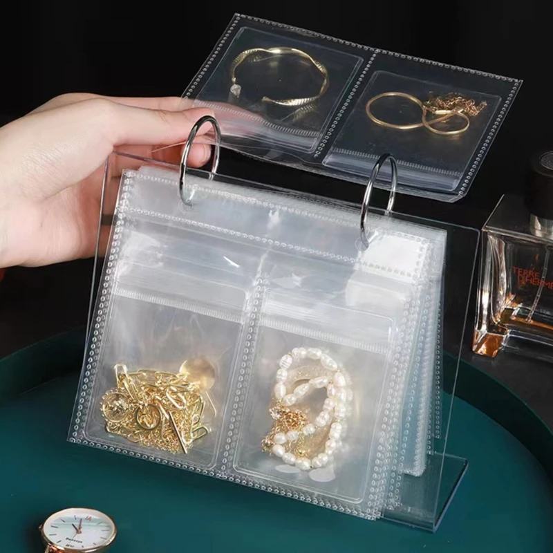 652F Stylish Jewelry Storage Bag Multilayer Transparent Earrings Necklaces Organizer Oxidation Proof Transparent Pouch