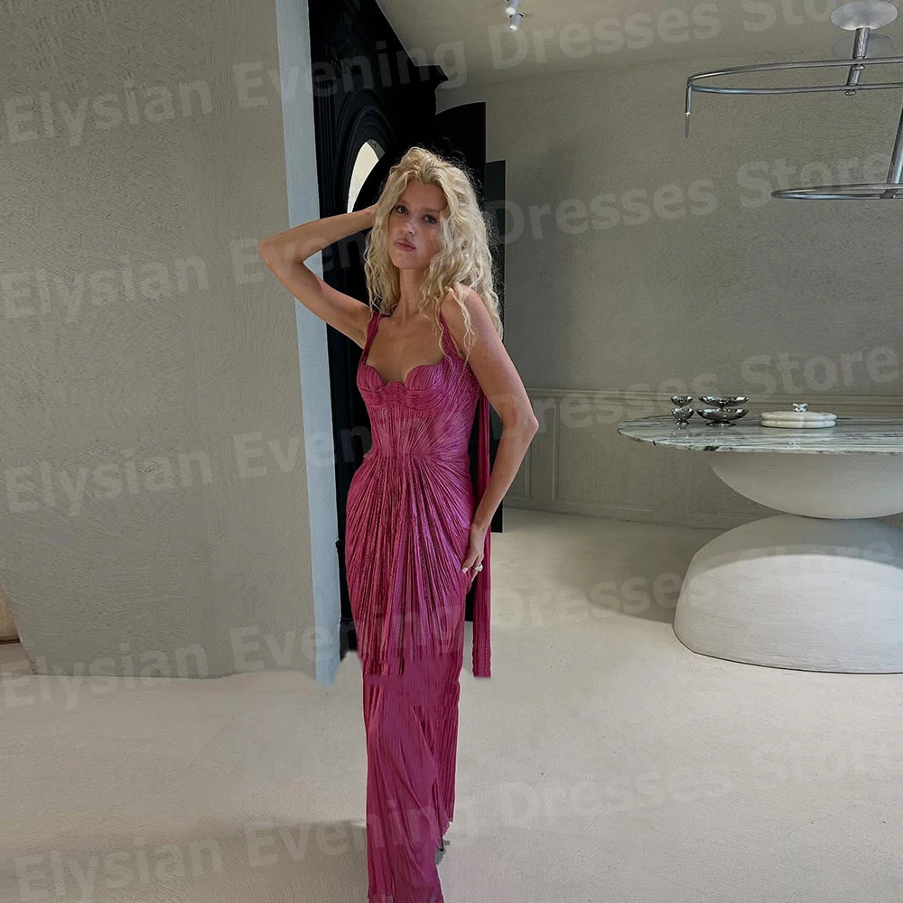 

Sexy Women's Mermaid Evening Dresses Spaghetti Strap Customized Prom Gowns Sleeveless Backless Pleat Vestido De Gala Noche Mujer