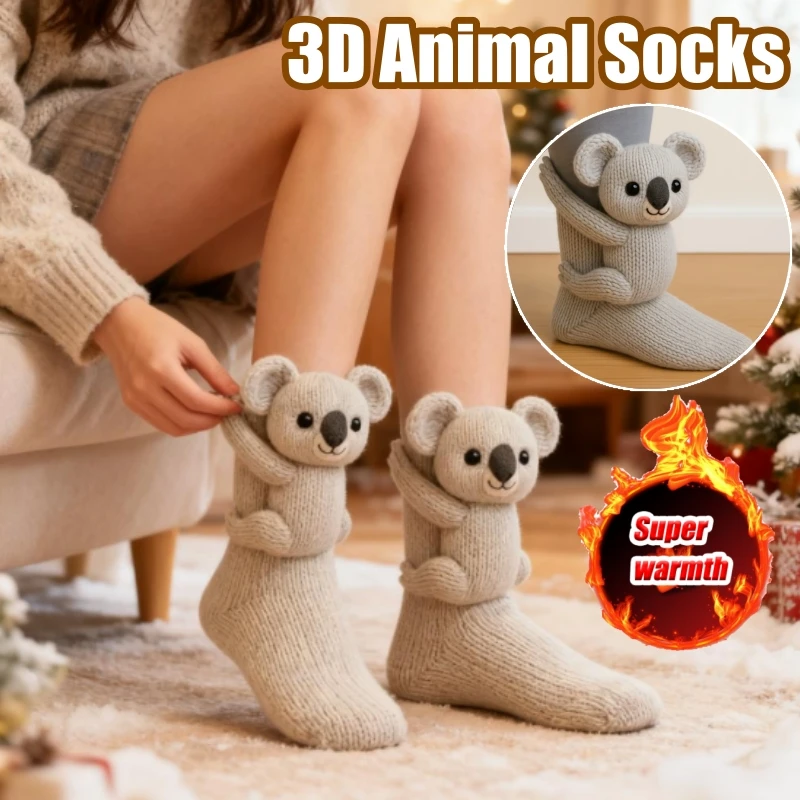 

Novelty 3D Animal Xmas Socks Soft Plush Knit Non-Slip Floor Socks Cozy Indoor Footwear for Home Fun Gift for All