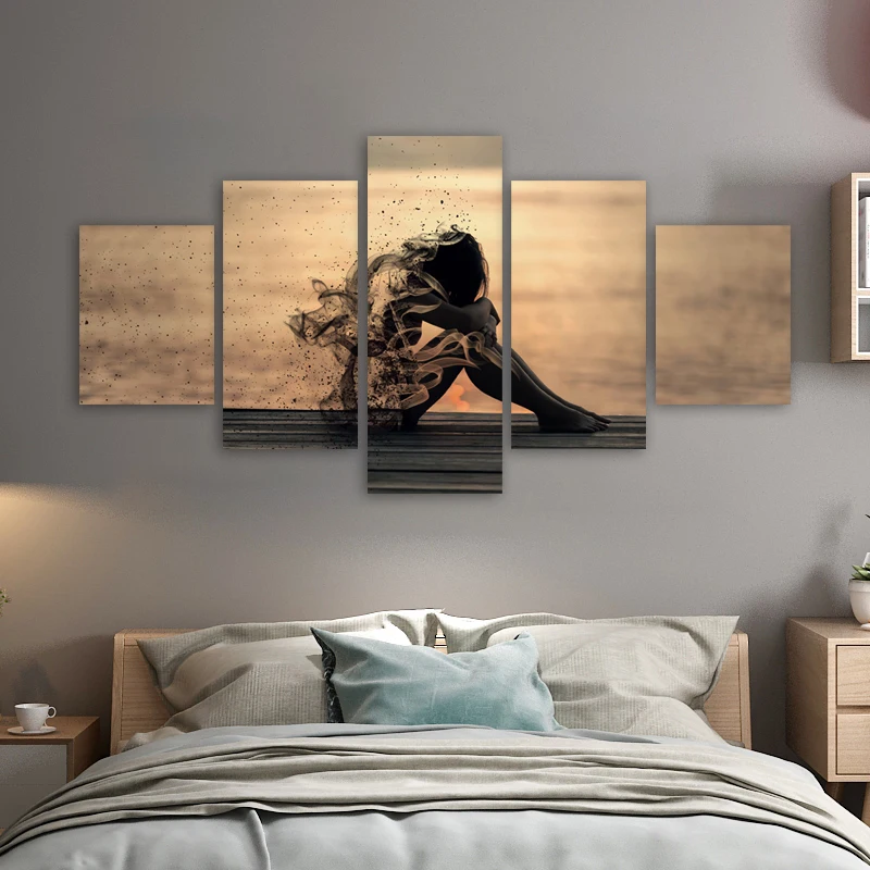 5 Panels Abstract Painting Girl Body Posters Canvas Prints Wall Picture For Living Room Home Decoration Ash Silhouette NO FRAME