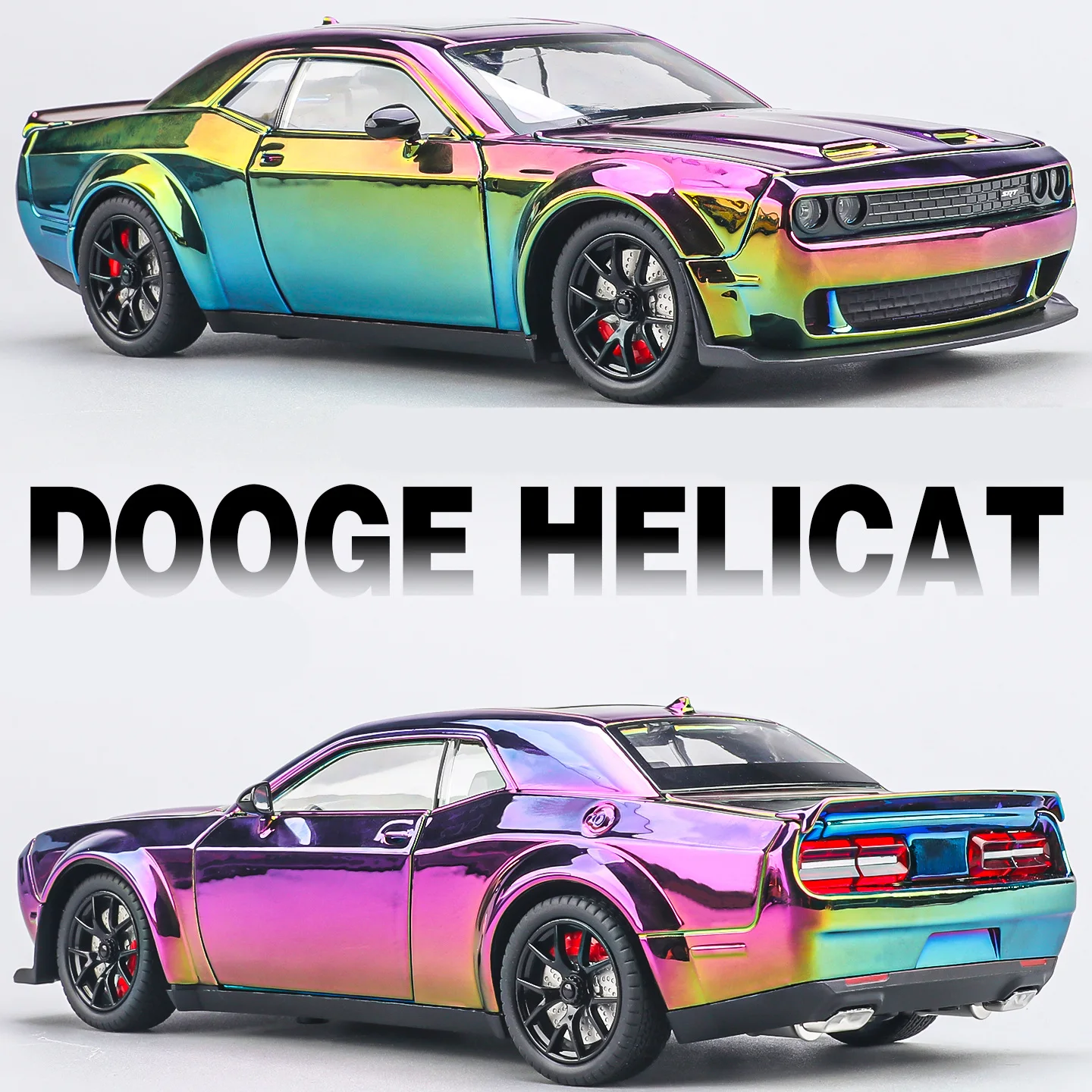 

1:24 Dodge Challenger SRT Hellcat, гальваническая модель гоночного автомобиля из сплава, металлическая модель спортивного автомобиля, звуковой свет, детская игрушка в подарок