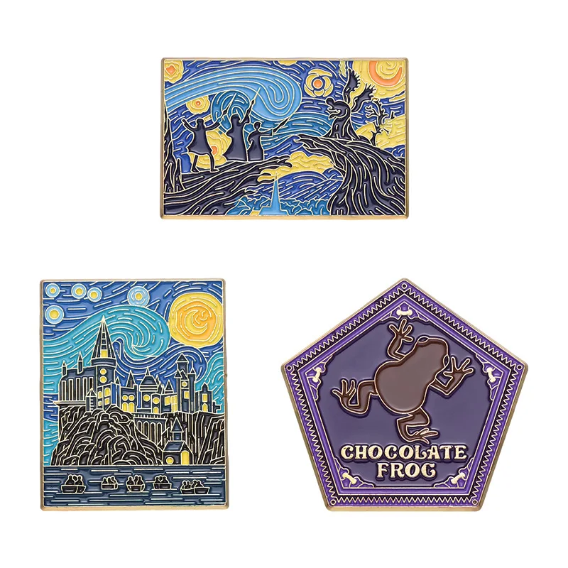 Starry Night Magic School Enamel Pins Creative Witch Wizard Castle Brooches Bag Lapel Badges Punk Jewelry Gift for Fans Friends