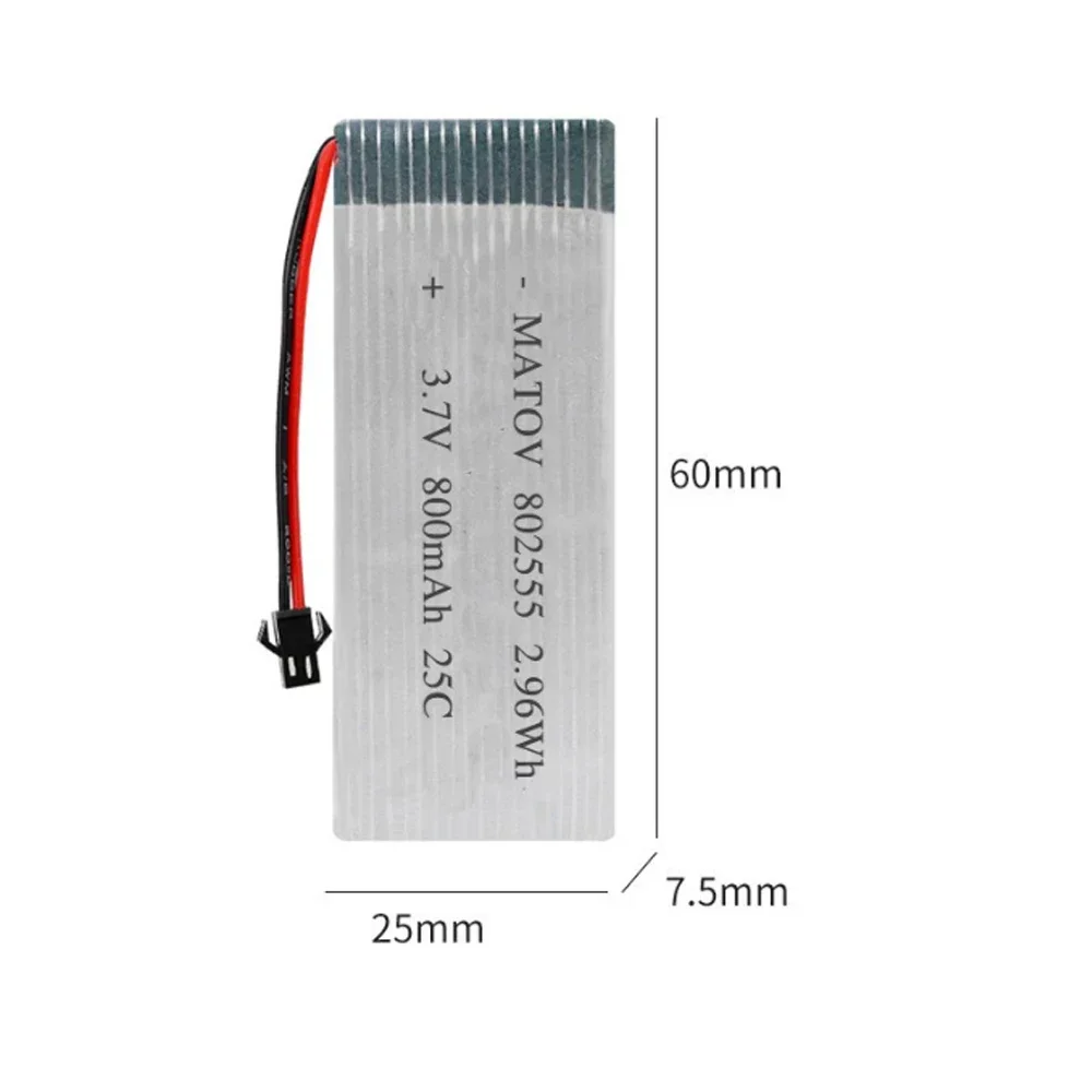 3.7V Li polymer Lithium Battery 25C Rate 800mAh For Drone battery ship toy airplane model battery 802555 55*25*8mm With SM Plug