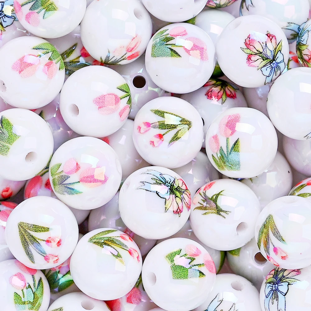 10 Stück 16mm Aurora UV-beschichtete Acryl-Blumenperlen, bunte Blumenmuster-Abstandsperlen für DIY-Bastelarbeiten und Schmuckherstellung – Detail 3