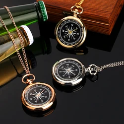 Reloj de bolsillo de cuarzo para hombre y mujer, pulsera con diseño de brújula de cara abierta, esfera decorativa, Steampunk, Vintage, colgante, collar, relojes de bolsillo
