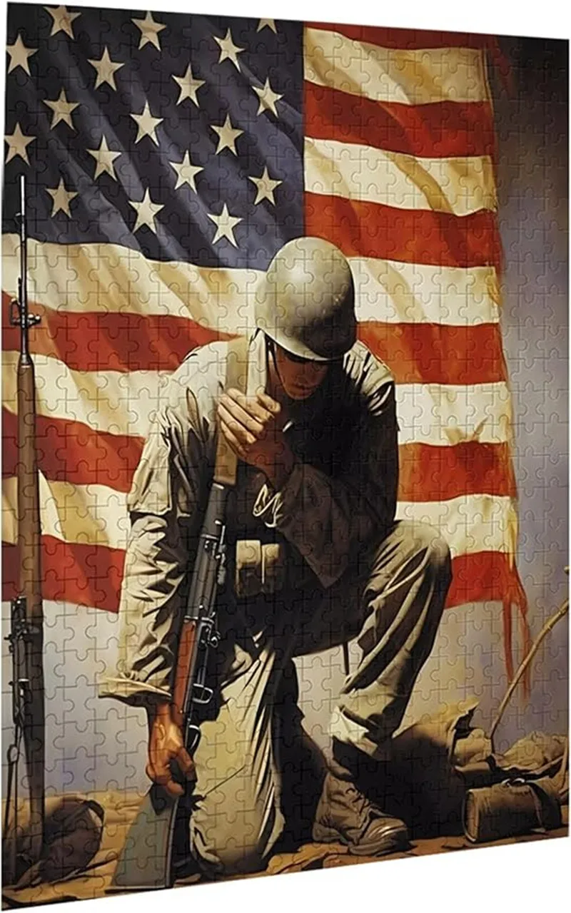 

Пазлы для взрослых, 500 шт., пазлы, патриотический день памяти, США, садовый флаг, солдаты, формация, деревянные игрушки для семей своими руками