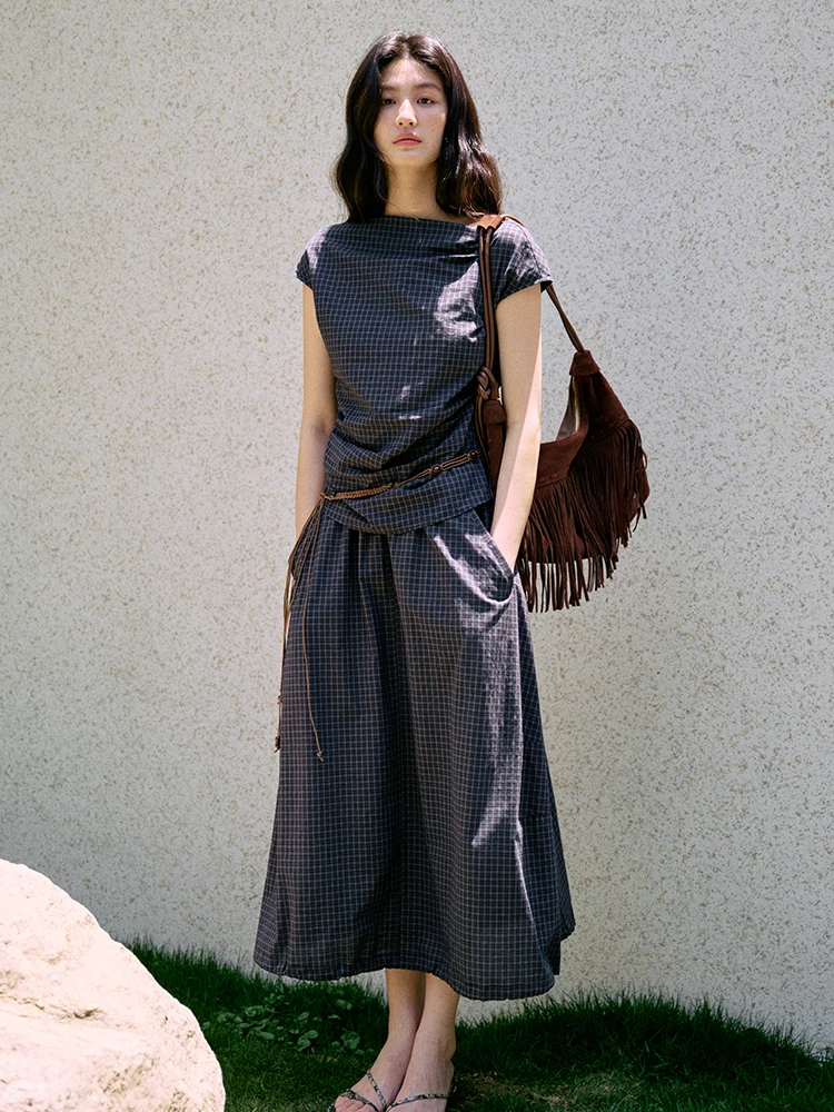 

Jicouture Pure Cotton Plaid Асимметричный oulder ort Sve Женская летняя юбка с цветочным принтом Повседневный комплект из двух предметов для поездок на работу...