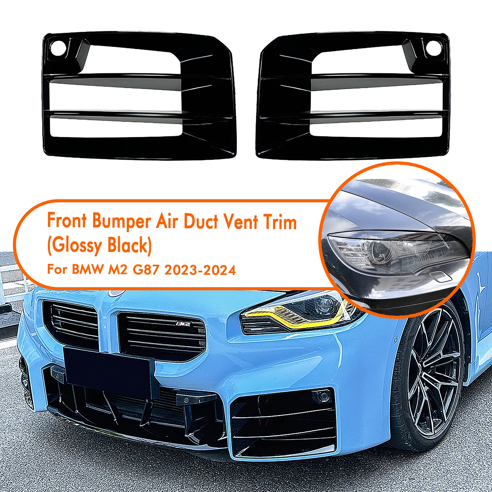 

Car Front Bumper Air Vent Trim Racing Fin Fog Lamp Cover For BMW M2 G87 2023-2024