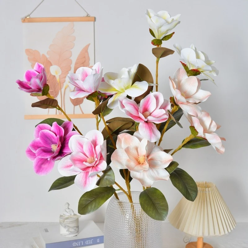 4/5 Stück Künstliche 3-Zweigige Magnolien-Äste Plastik Kunstblumen Heimdekoration Weiße Magnolien-Simulationsblumen Schlafzimmerdekoration – Detail 5
