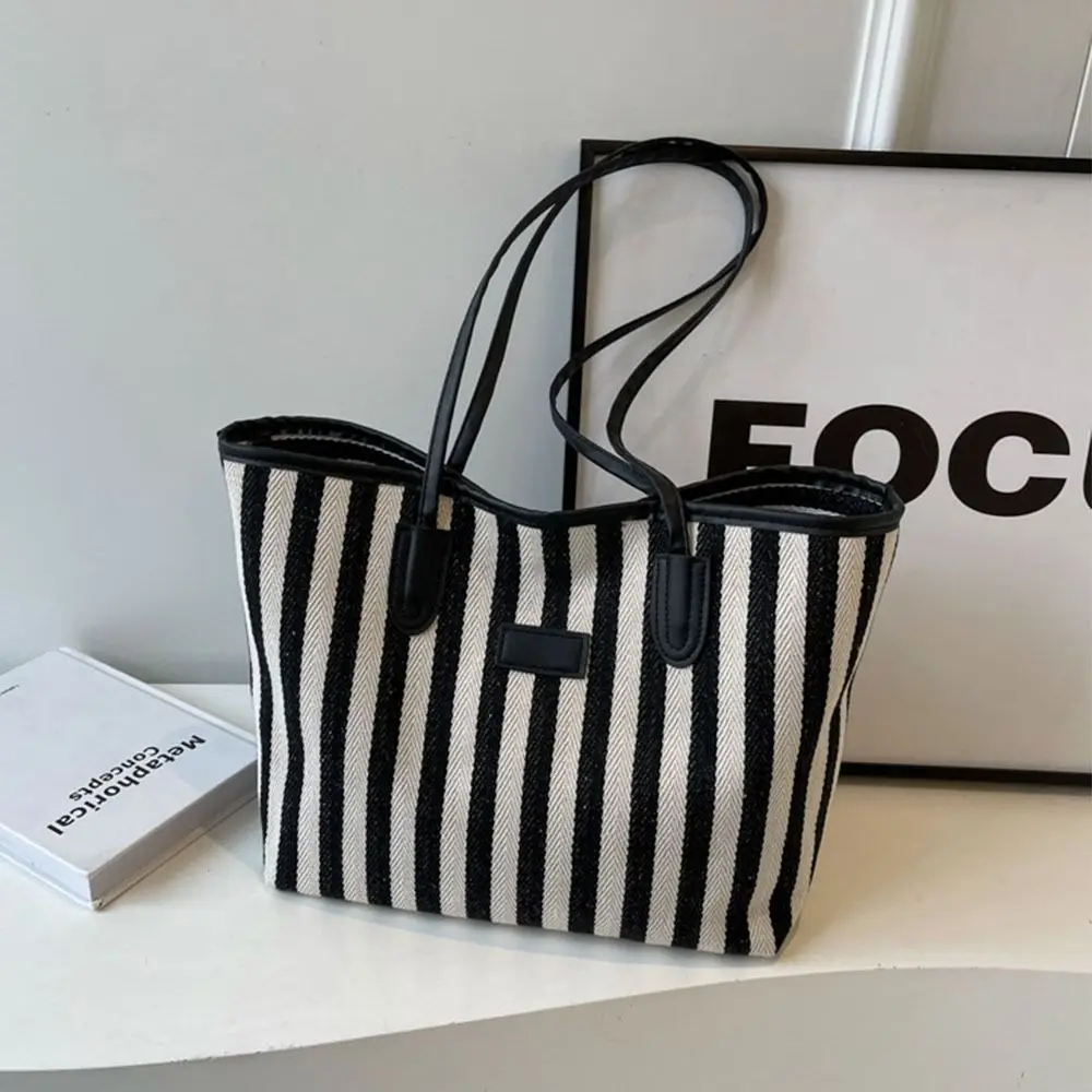 

Fashion Multi-function Women Handbag Canvas Bag Large-capacity Makeup Bags Striped Small Fresh Handbag Korean Style Bag