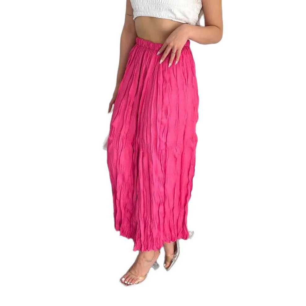 Half length skirt 2025 new women's loose and slimming dress flowing and hanging, wrinkled half length skirt