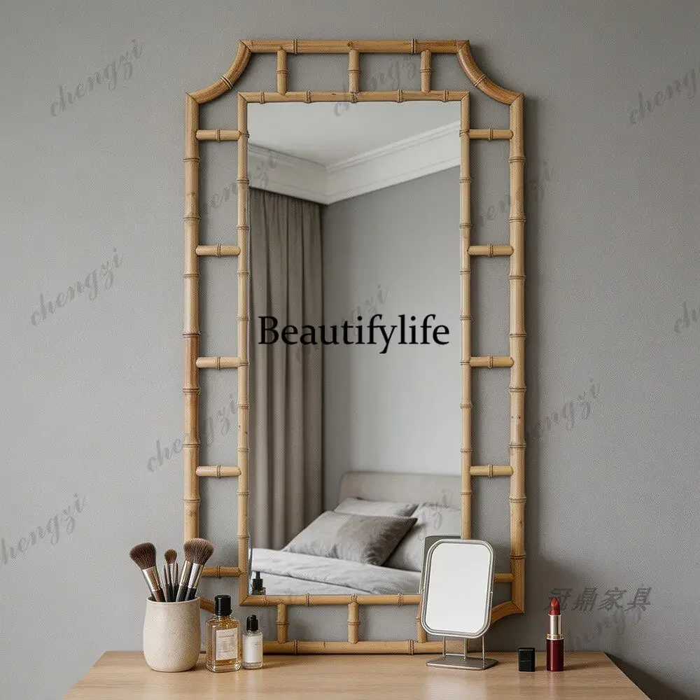 z183 New Chinese-style household bathroom wall-mounted bathroom mirror European-style bamboo dresser makeup mirror
