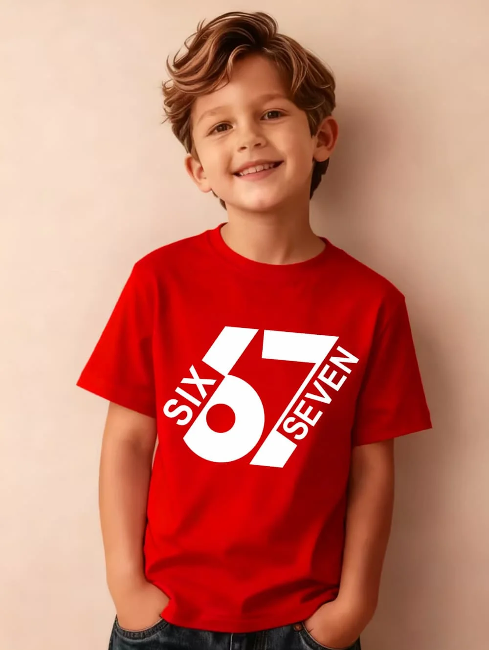 67 Six Seven Italian Brain Rot Math Joke T-Shirt Funny Casual Short Sleeve Round Neck Tops Summer Comfortable Children's T-Shirt